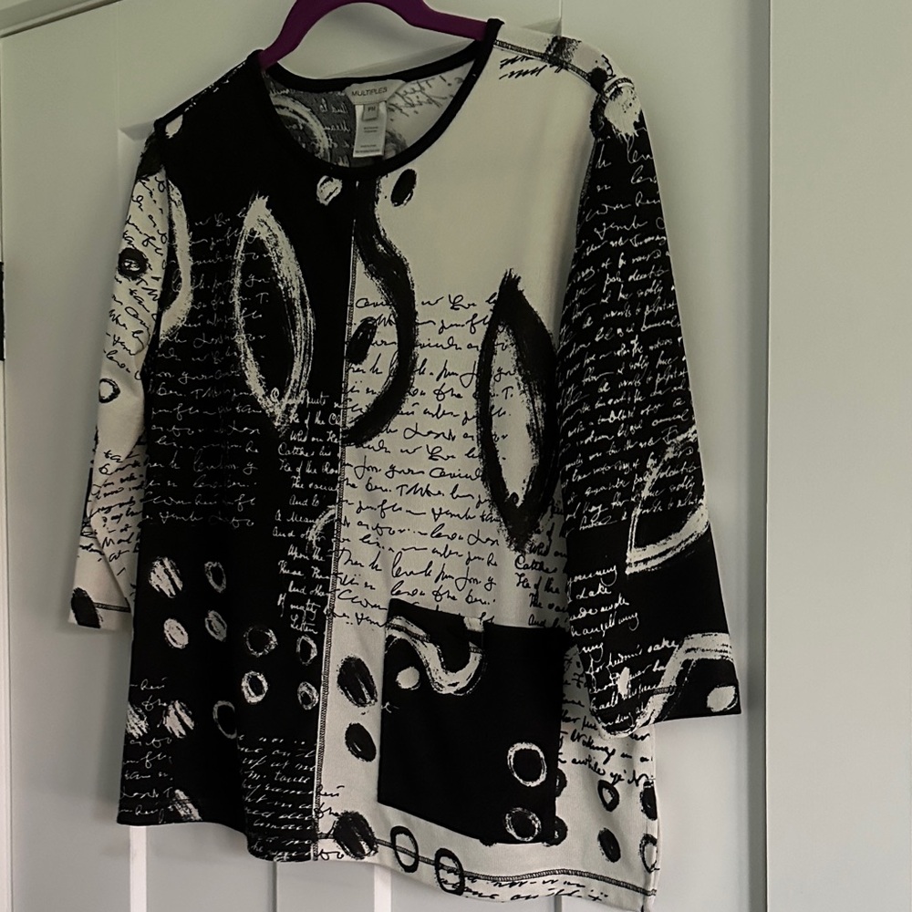 Multiples Black & White Abstract Script Tunic
